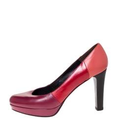 Pre Owned Fendi Tricolor Leather Platform Pumps Size 38.5