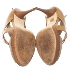 Fendi Beige Patent and Suede Criss Cross Platform Sandals Size 38