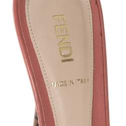 Pre Owned Fendi Coral Pink Leather And Zucca Heel Peep Toe Slides Size 38