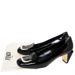 Pre Owned Fendi Black Patent Leather Square Toe Pumps Size 39.5
