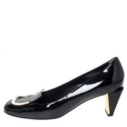 Pre Owned Fendi Black Patent Leather Square Toe Pumps Size 39.5