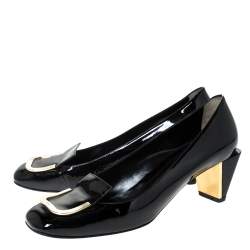 Pre Owned Fendi Black Patent Leather Square Toe Pumps Size 39.5