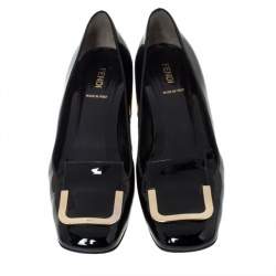 Pre Owned Fendi Black Patent Leather Square Toe Pumps Size 39.5