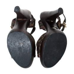 مملوكة مسبقًا Fendi Brown Zucca Canvas And Leather Trim Open Toe Ankle Strap Sandals Size 36