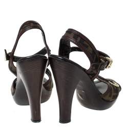 مملوكة مسبقًا Fendi Brown Zucca Canvas And Leather Trim Open Toe Ankle Strap Sandals Size 36
