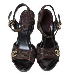 مملوكة مسبقًا Fendi Brown Zucca Canvas And Leather Trim Open Toe Ankle Strap Sandals Size 36