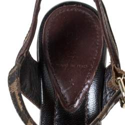 مملوكة مسبقًا Fendi Brown Zucca Canvas And Leather Trim Open Toe Ankle Strap Sandals Size 36