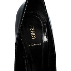 Pre Owned Fendi Black Patent Leather FF Heels Peep Toe Platform Pumps Size 40
