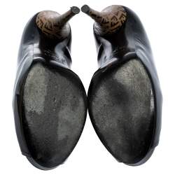 Pre Owned Fendi Black Patent Leather FF Heels Peep Toe Platform Pumps Size 40