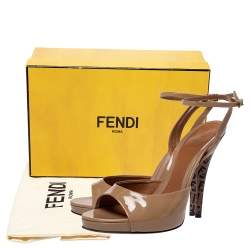 Fendi Beige Patent Leather Zucchino Heel Ankle Strap Sandals Size 40