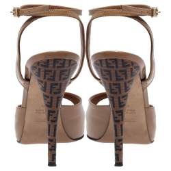 Fendi Beige Patent Leather Zucchino Heel Ankle Strap Sandals Size 40