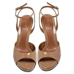 Fendi Beige Patent Leather Zucchino Heel Ankle Strap Sandals Size 40