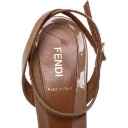 Fendi Beige Patent Leather Zucchino Heel Ankle Strap Sandals Size 40