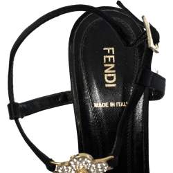 Pre Owned Fendi Black Satin Crystal Embellished Ankle Strap Sandals Size 39