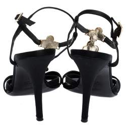 Pre Owned Fendi Black Satin Crystal Embellished Ankle Strap Sandals Size 39