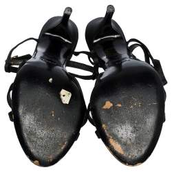 Pre Owned Fendi Black Satin Crystal Embellished Ankle Strap Sandals Size 39