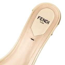 Fendi Beige Patent Leather Flowerland Embellished Block Heel Slides Size 36.5