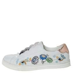 Pre Owned Fendi White Leather With Logo Knit Rockoko Scallop Detail Slip On Sneakers Size 39