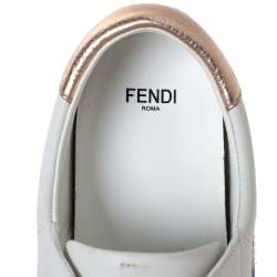 Pre Owned Fendi White Leather With Logo Knit Rockoko Scallop Detail Slip On Sneakers Size 39
