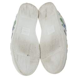 Pre Owned Fendi White Leather With Logo Knit Rockoko Scallop Detail Slip On Sneakers Size 39