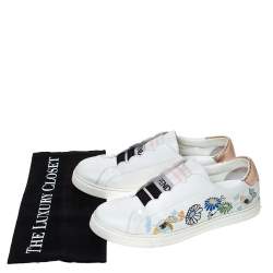 Pre Owned Fendi White Leather With Logo Knit Rockoko Scallop Detail Slip On Sneakers Size 39