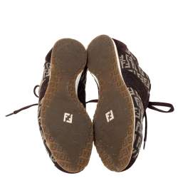 Pre Owned Fendi Brown FF Canvas And Suede Trim Low Top Sneakers Size 36