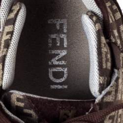 Pre Owned Fendi Brown FF Canvas And Suede Trim Low Top Sneakers Size 36