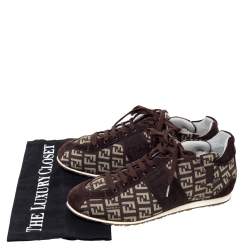 Pre Owned Fendi Brown FF Canvas And Suede Trim Low Top Sneakers Size 36