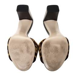 Pre Owned Fendi Brown Zucca Velvet Slip On Slides Size 36.5