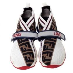 Pre Owned Fendi Multicolor Zucca Knit Fabric Rockoko Sneakers Size 38