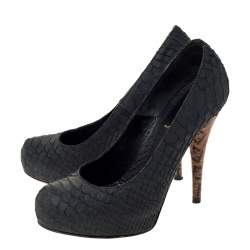 Pre Owned Fendi Dark Grey Python Superstar Platform Pumps Size 36