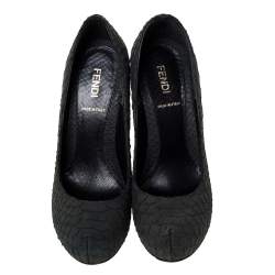 Pre Owned Fendi Dark Grey Python Superstar Platform Pumps Size 36
