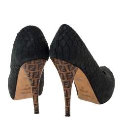 Pre Owned Fendi Dark Grey Python Superstar Platform Pumps Size 36