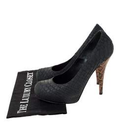 Pre Owned Fendi Dark Grey Python Superstar Platform Pumps Size 36