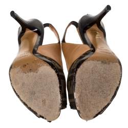 Pre Owned صندل فندي قماش زوكا بني / أسود وجلد مقدمة مفتوحة مقاس 36