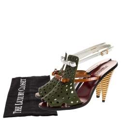 Pre Owned صندل فندى فتحة كعب فيونكة قصة هول جلد متعدد الألوان مقاس 37