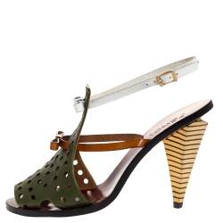 Pre Owned صندل فندى فتحة كعب فيونكة قصة هول جلد متعدد الألوان مقاس 37