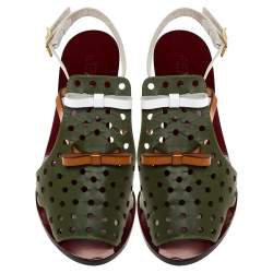 Pre Owned صندل فندى فتحة كعب فيونكة قصة هول جلد متعدد الألوان مقاس 37