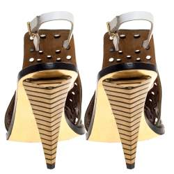 Pre Owned صندل فندى فتحة كعب فيونكة قصة هول جلد متعدد الألوان مقاس 37