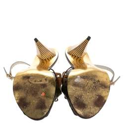 Pre Owned صندل فندى فتحة كعب فيونكة قصة هول جلد متعدد الألوان مقاس 37