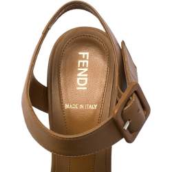 Pre Owned Fendi Brown Leather Peep Toe Platform Ankle Strap Sandals Size 37