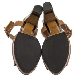 Pre Owned Fendi Brown Leather Peep Toe Platform Ankle Strap Sandals Size 37