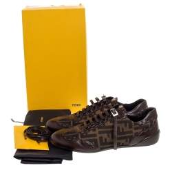 Pre Owned Fendi Brown Zucca Canvas And Leather Low Top Sneakers Size 39