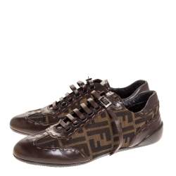 Pre Owned Fendi Brown Zucca Canvas And Leather Low Top Sneakers Size 39
