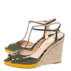 Pre Owned Fendi Multicolor Patent Leather and Python Embossed Elodie Espadrilles Wedge Sandals Size 40