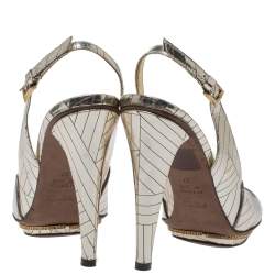 Pre Owned Fendi Gold Patch Patent Leather Slingback Pumps Size 37