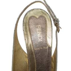 Pre Owned Fendi Gold Patch Patent Leather Slingback Pumps Size 37