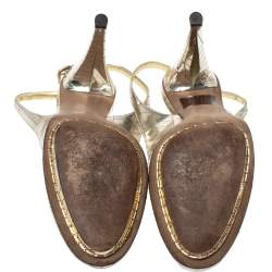 Pre Owned Fendi Gold Patch Patent Leather Slingback Pumps Size 37