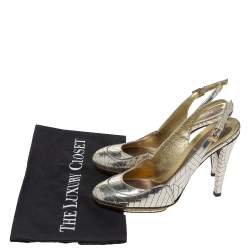 Pre Owned Fendi Gold Patch Patent Leather Slingback Pumps Size 37
