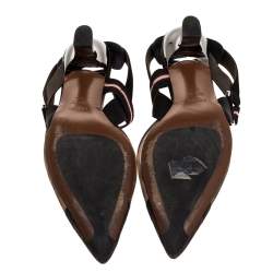 Pre Owned Fendi Black/Brown Zucca Mesh Colibri Slingback Pumps Size 38.5